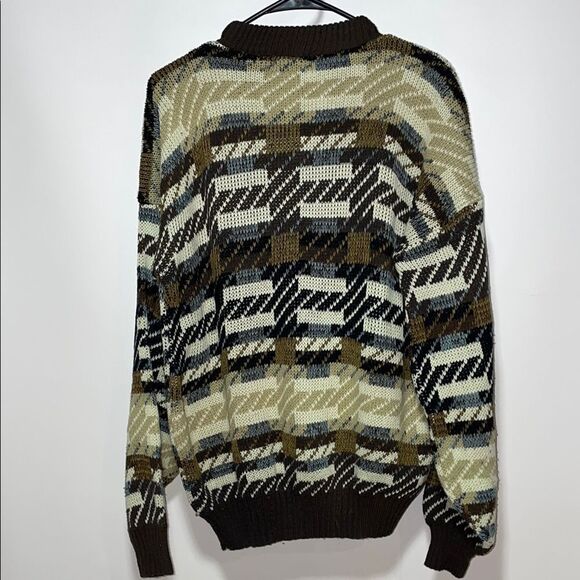Men's Patterned Sweater - Black, Brown, Cream - Picture 5 of 7